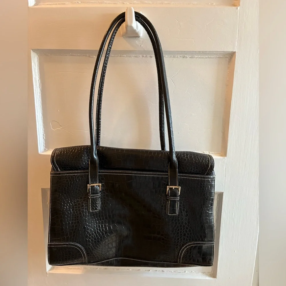 Liz Claiborne Black Faux Alligator Briefcase